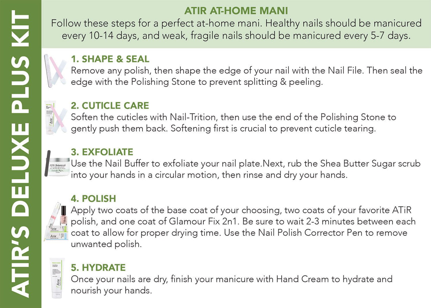 ATiR's Deluxe Plus Kit At-Home Manicure Instruction sheet