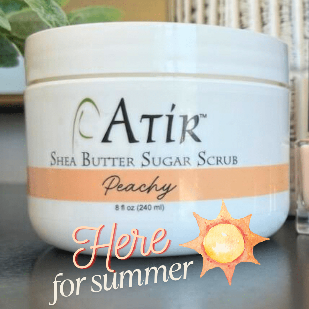 ATiR Sugar Scrub jar in Peachy scent - Here for summer