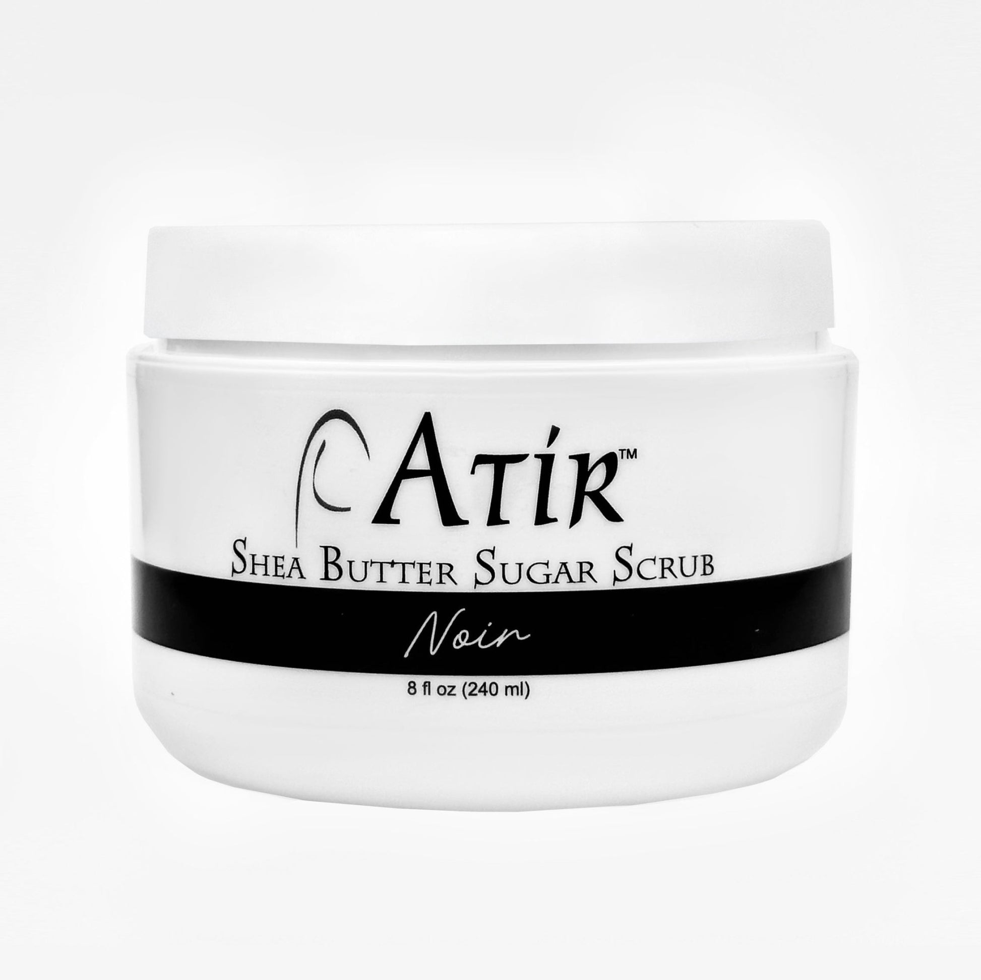 Jar of Noir ATiR Noir Shea Butter Sugar Scrub – bold fragrance with shea butter, coconut oil to exfoliate and hydrate.
