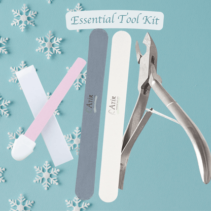 Set of ATiR Natural nail care tools including Polishing Stone, nail file, buffer, nippers